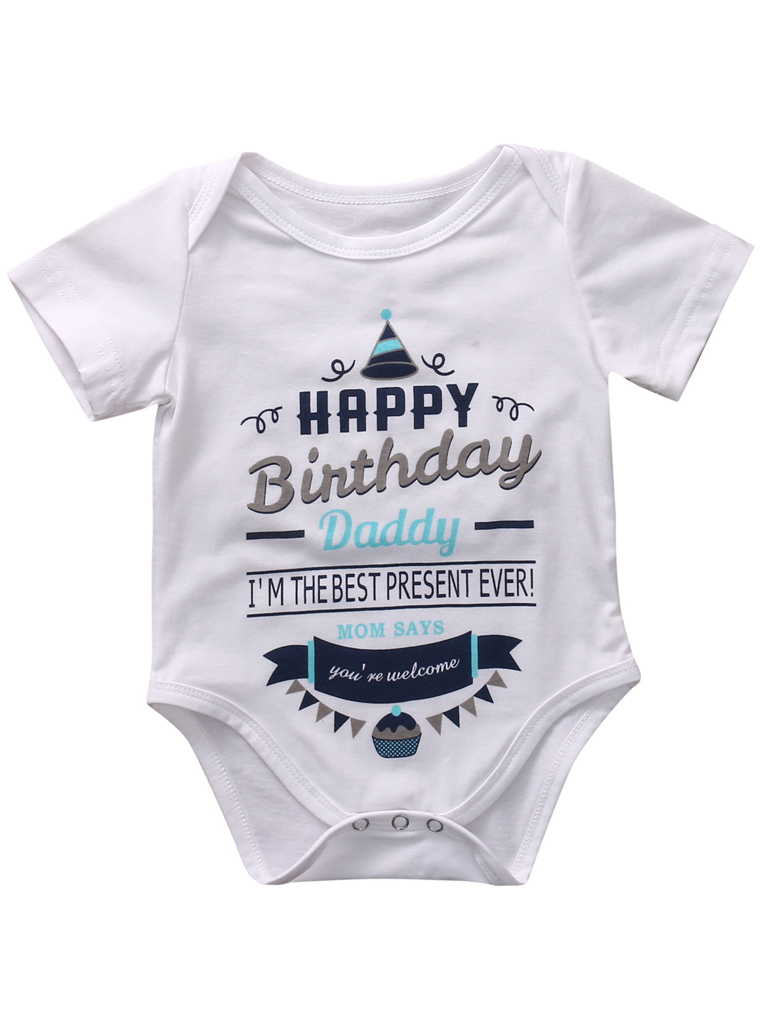 US HAPPY BIRTHDAY DADDY！I LOVE YOU Funny Printed Baby Kids Infant Bodysuit 0-24M