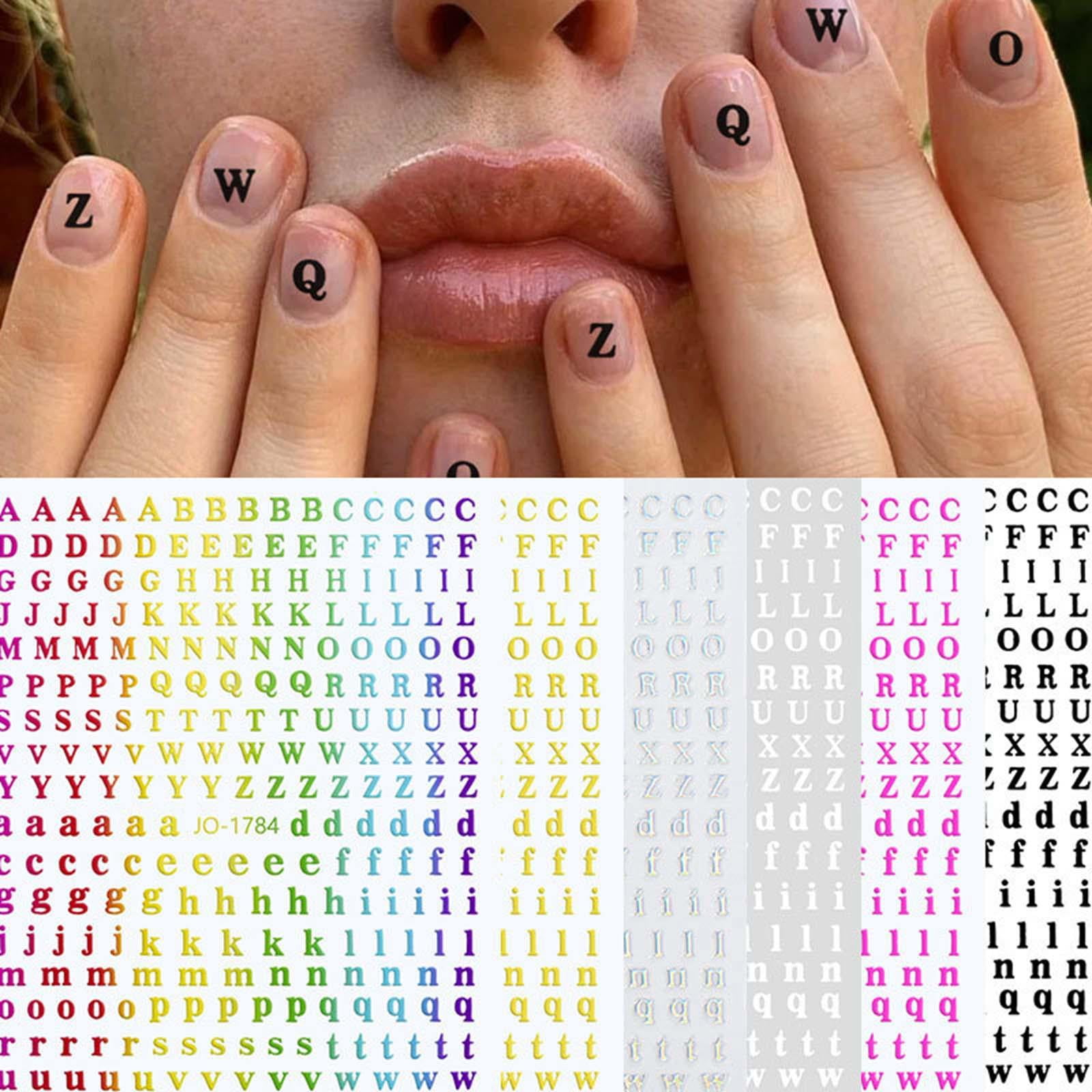 DOLITY 5x6 Sheets 3D Holographic Letters Nail Stickers Colorful Word for Women Girls