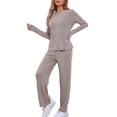 thumbnail image 4 of INSPIRE CHIC Women's Pajamas Set Crewneck Long Sleeve Sleepwear Soft Pjs Loungewear with Pocket S Brown, 4 of 6