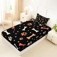 thumbnail image 2 of Manfei Cartoon Paw Twin Fitted Sheet, Cute Dog Bone Bedding, Black Orange, 2-Piece, 1 Fitted Sheet and 1 Pillowcase, 2 of 6