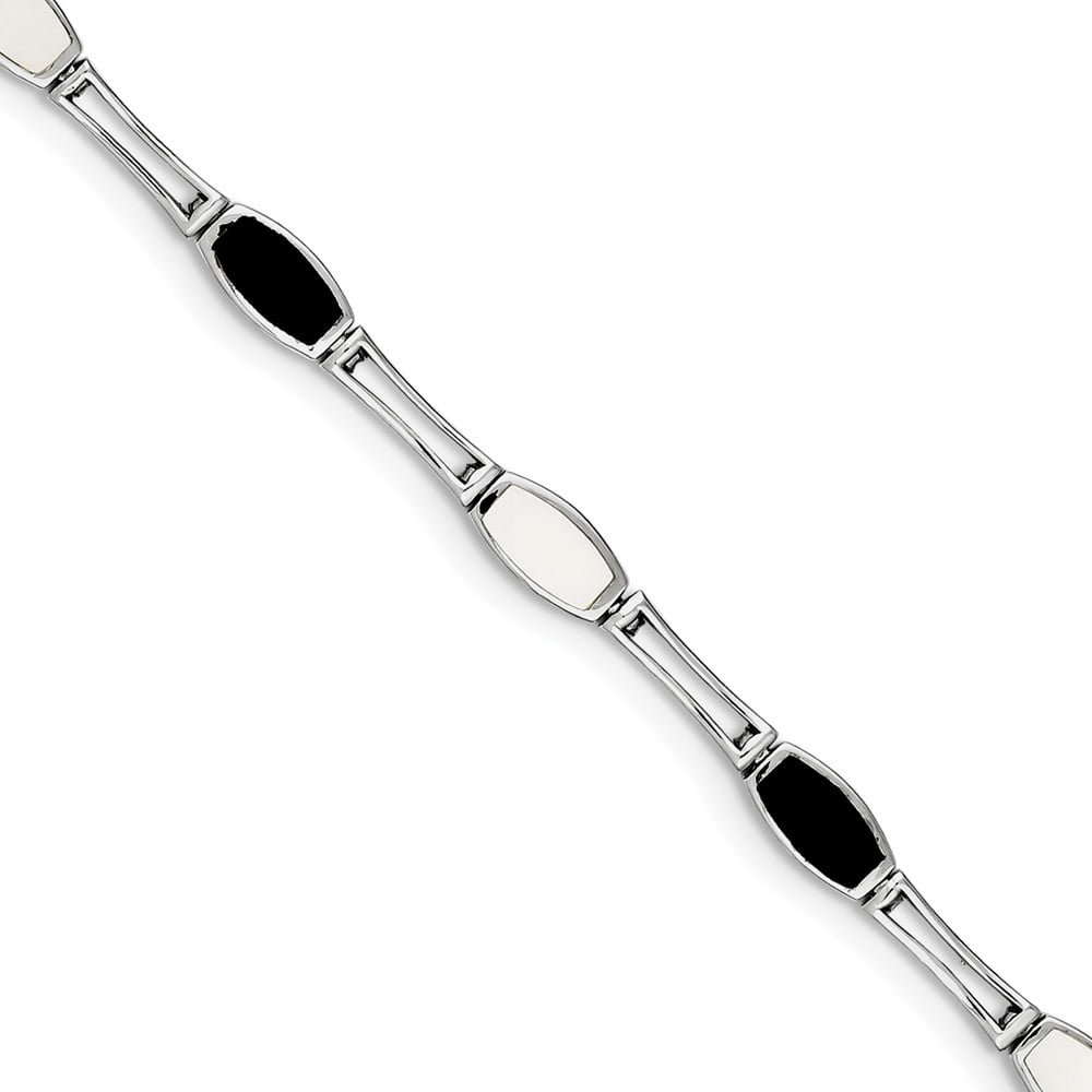 9.5mm Solid 925 Sterling Silver Simulated Onyx & CZ Cubic Zirconia Bracelet 9.5mm Solid 925 Sterling Silver Simulated Onyx & CZ Cubic Zirconia Bracelet