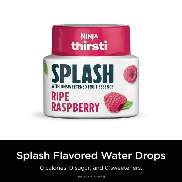 Ninja Thirsti Flavoured Water Drops, Splash with Unsweetened Fruit Essence, Ripe Raspberry, Zero Calories, Zero Sugar, Zero Sweeteners, 2.23 Fl Oz, Makes 20, 12oz Drinks,3 Pack, WCFRSP6C