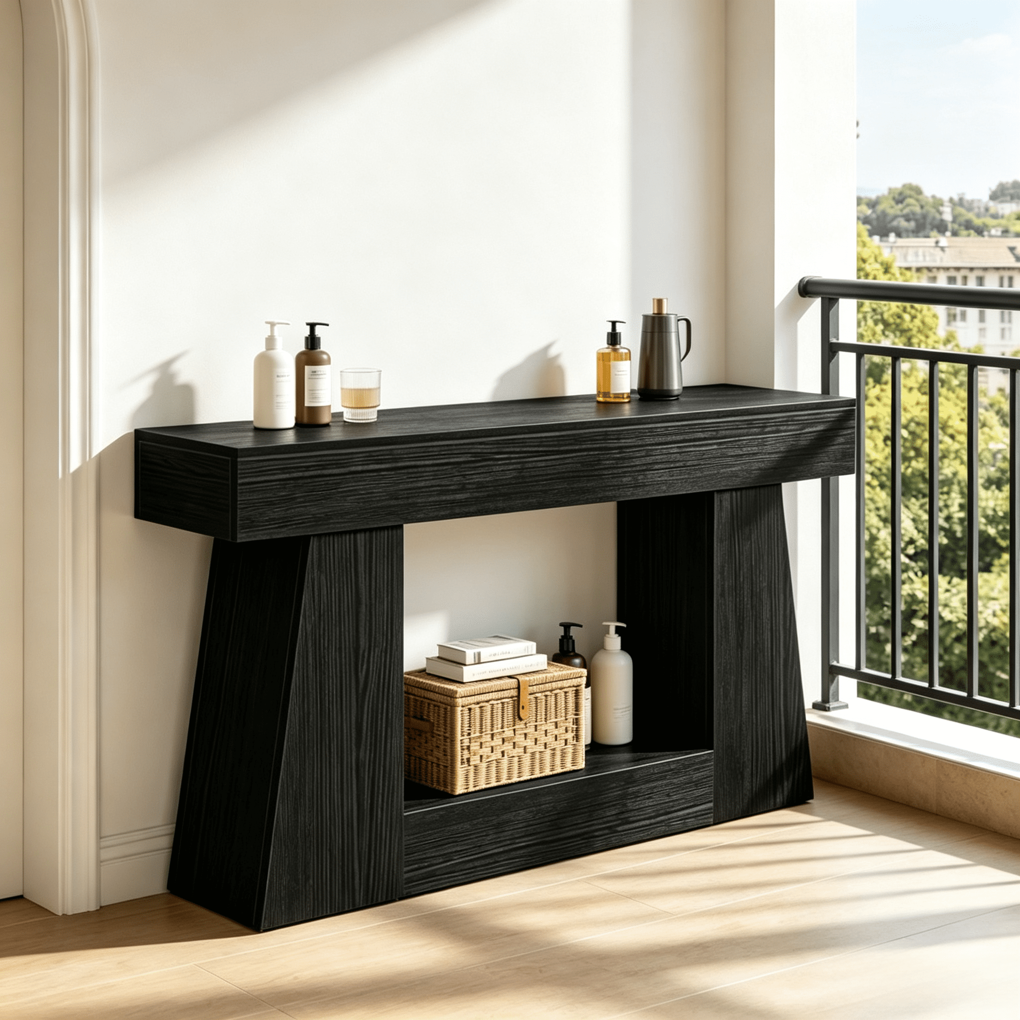 63 Inch Farmhouse Console Table, Narrow 2-Tier Storage Sofa Table, Engineered Wood Accent Table 250 lbs Capacity for Entryway Hallway Living Room