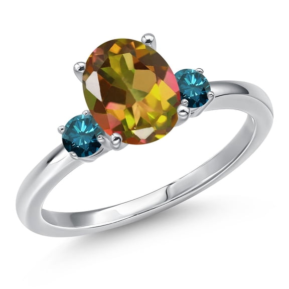 Gem Stone King 14K White Gold Mango Mystic Topaz and Blue Diamond Engagement Ring for Women | 2.20 Cttw | Oval 9X7MM | Gemstone November Birthstone | Size 6