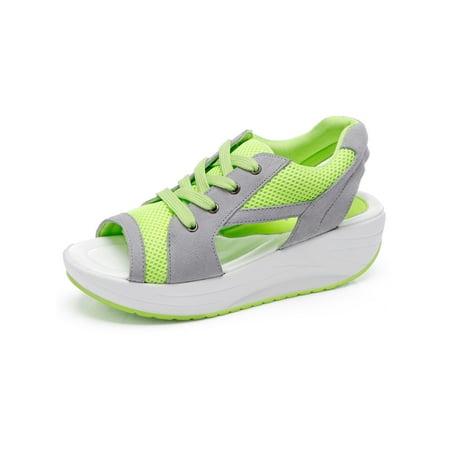 

UKAP Ladies Platform Sandals Cutout Summer Shoes Mesh Wedge Sandal Non-slip Peep Toe Casual Walking Shoe Womens Lace Up Lightweight Green 6