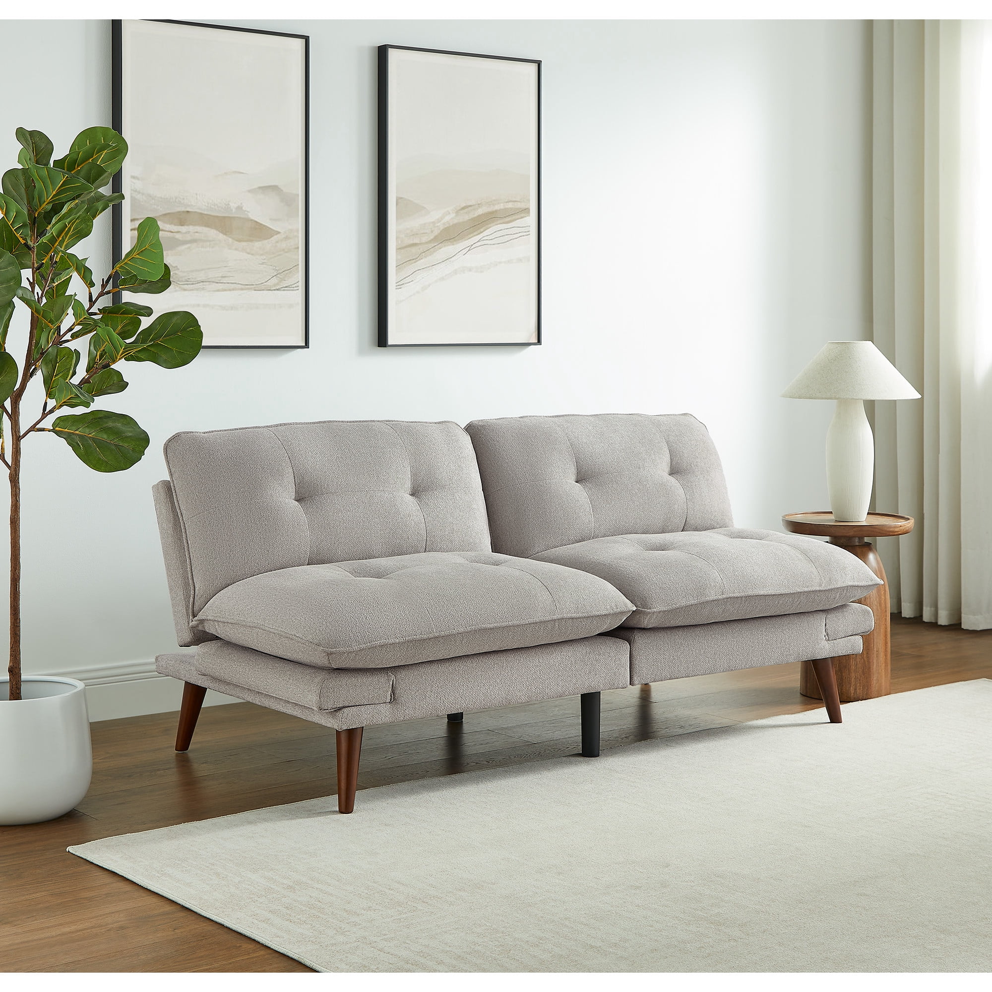 Mainstays 72 in Upholstered Adjustable Arm Futon, Warm Gray