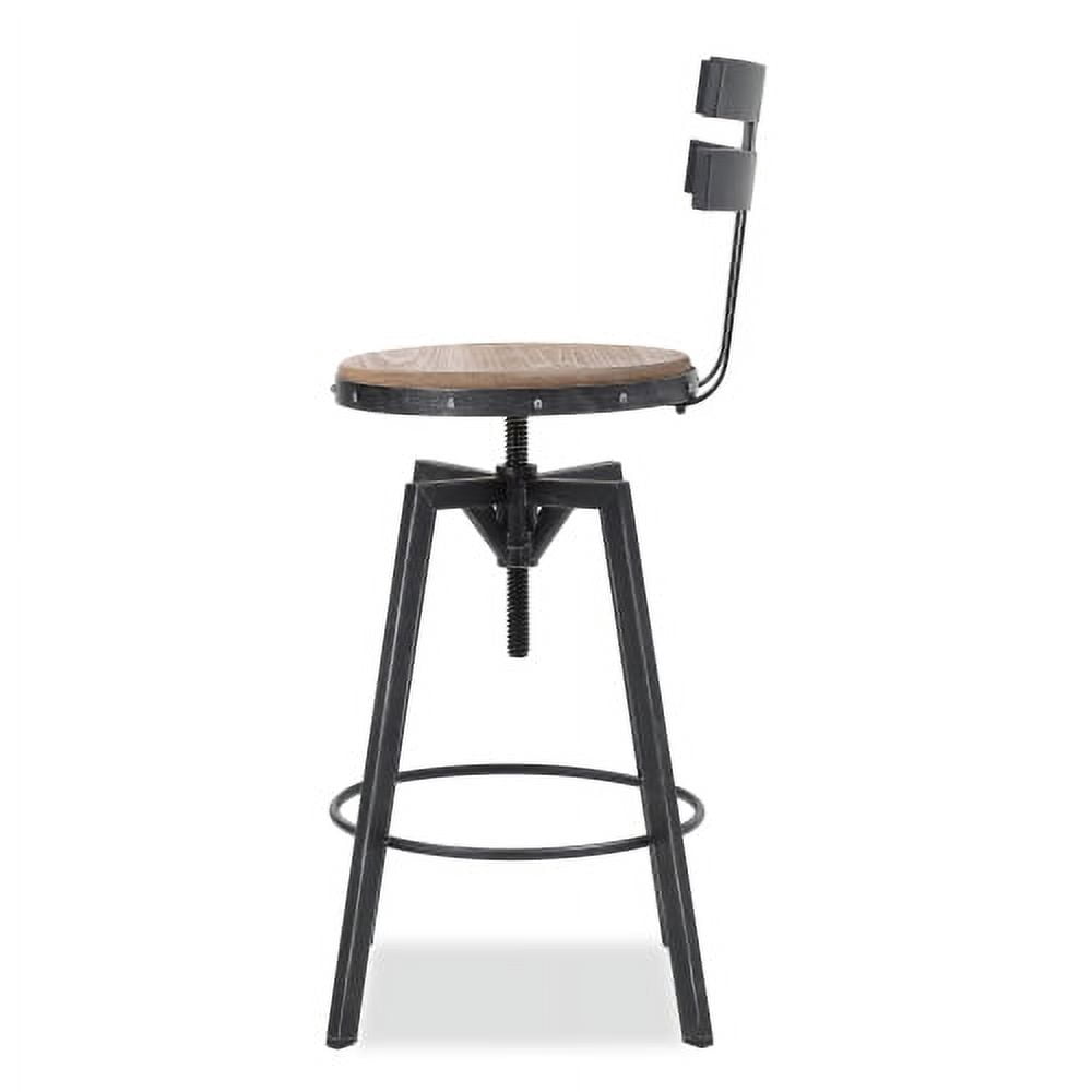 Miliies Smooth Back and Adjustable Rustic Industrial Bar Stool with Backrest and Solid Wood Seat - Swivel Counter Height Stool for Kitchen Island, Home Bar, and Dining Spaces