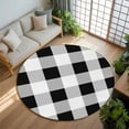 thumbnail image 3 of Black White Buffalo Check 7ft Round Rug, Farmhouse Plaid Modern Geometric Non-Skid Rubber Backing Large Area Rugs - Living Room Bedroom Home Office, Indoor Floor Mat Carpets Washable Rug, 3 of 9