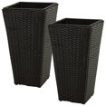 thumbnail image 1 of Sunnydaze Modern Decorative Standing Square Polyrattan Planter Containers - 20" Tall - Black - 2-Pack, 1 of 9