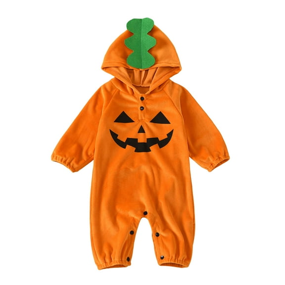 qiiinnHk Baby Halloween Pumpkin Hooded Outfit Cartoon Toddler Bodysuit Long Sleeve Romper Halloween Clothes for Toddler Baby Boy Girl 12-18 Months,Orange