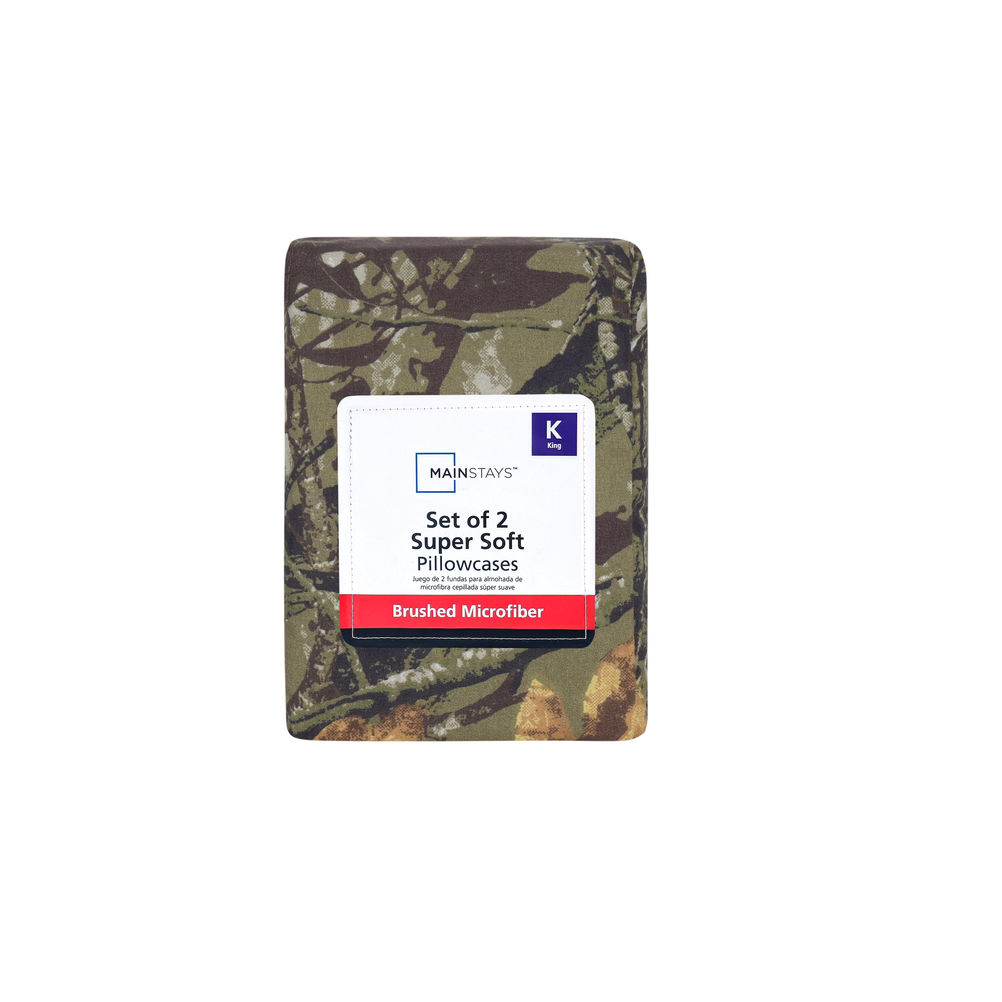 Mainstays Super Soft Brushed Microfiber Pillowcase Set, Camo, King, 2 Piece
