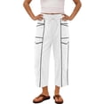 thumbnail image 4 of Women's Drawstring Waist Capris Sweat Pants Wide Leg Elastic Waist Casual Cropped Trousers with Multi Pockets White S, 4 of 8