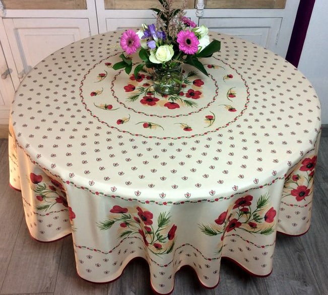 71" 180cm NEW! ROUND POPPIES RED OFF-WHITE COUNTRY FRENCH PROVENCE TABLECLOTH 