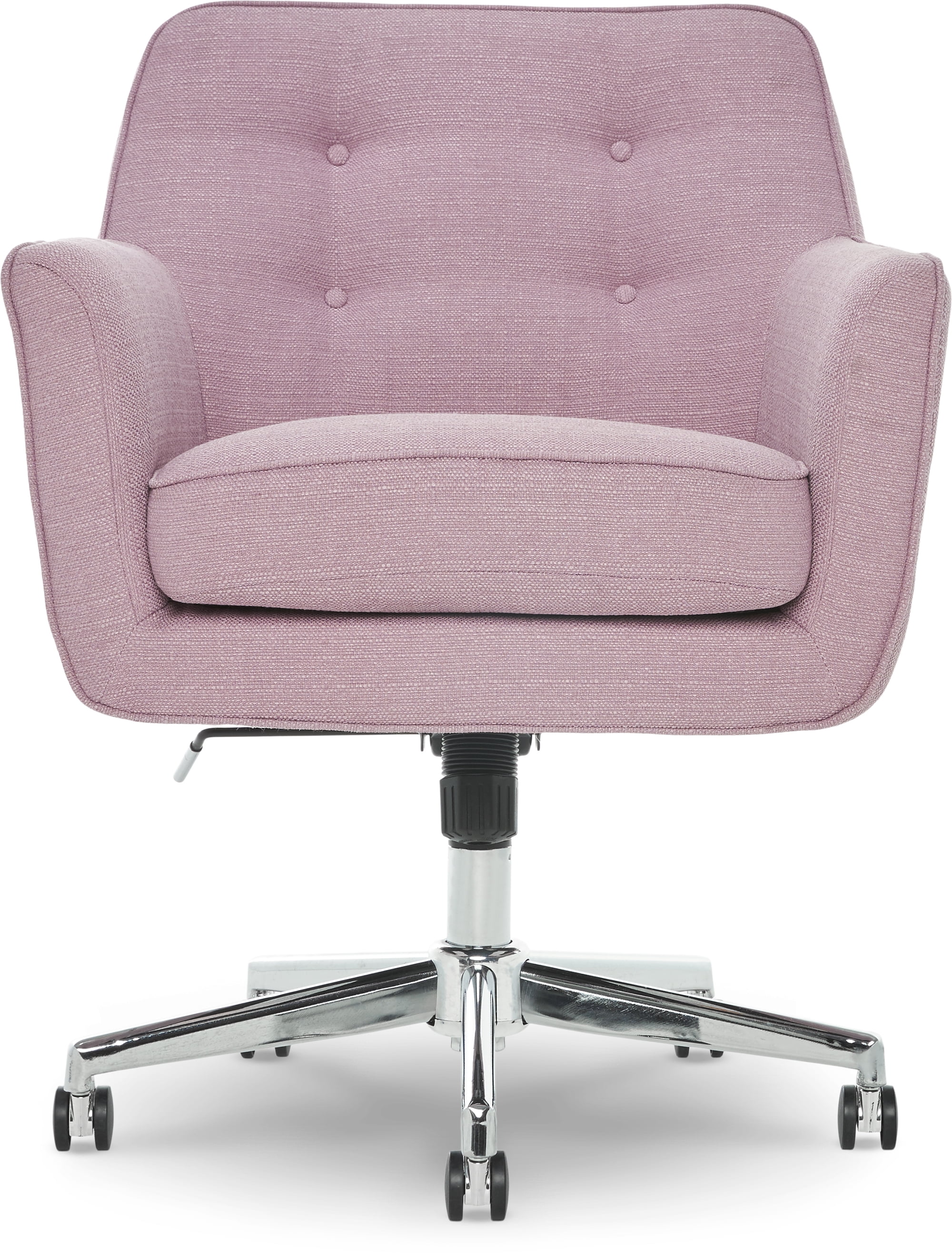 Serta Ashland Home Office Desk Chair with Button Tufted Mid-Back, Memory Foam Cushion and Padded Arms, Mid Century Modern Vanity Armchair with Wheels for Bedroom, Chrome Metal Base, Lilac