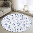 thumbnail image 2 of Blue Leaf Large Area Rugs for Bedroom Living Room, Soft Non Slip Carpet Bedside Rug, Modern Botanical Foliage Plant Country Flower Round Floor Cover Kitchen Accent Rug 4' for Dining Room/Office, 2 of 9