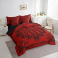 thumbnail image 3 of Manfei Damask Floral 7 Pieces Bedding Comforter Set,Vintage Baroque Geometric Full Bedding Set,Red Black Fitted Sheet Flat Sheet For Girl Boy,Breathable Home Decor Reversible, 3 of 8