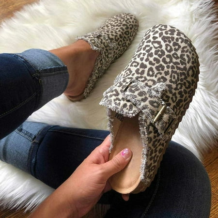 

Women s Mules Casual Flats Shoes with Buckle Design Fashion Printing for Summer 36 Leopard Print