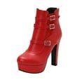 thumbnail image 2 of FRSASU Women's Fashion Casual Winter Short Boots Solid Color Round Toe Back Zipper Waterproof High Heel Ankle Boots Red, 2 of 5