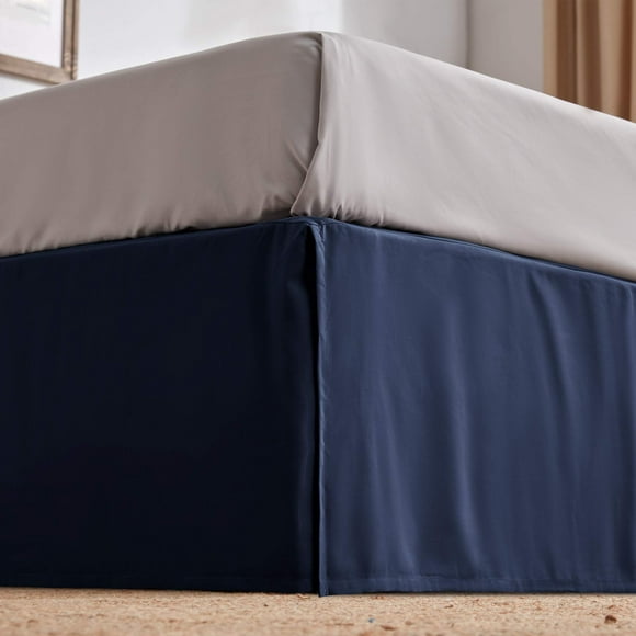 SLEEP ZONE Pleated Bed Skirts Full Size 15 inch Tailored Drop Easy Fit Bedskirt Anti-Static Fade Resistant (Full Navy Blue)