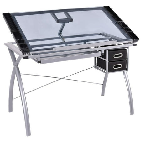 Adjustable Drawing Desk Drafting Table With Drawers Walmart Com