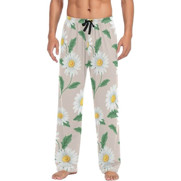 Floral Daisy Pattern Ghost Pajama Pants, Men's Lounge Pants Light with Drawstring and Pockets, Christmas New Year Birthday Father's Day Gifts, X-Large