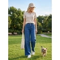 thumbnail image 6 of DOKOTOO Women Wide Leg Jeans High Waisted Stretch Denim Flare Pants Vintage Blue High Rise Loose Fit Raw Hem Five Pocket Jeans US Size, 6 of 11