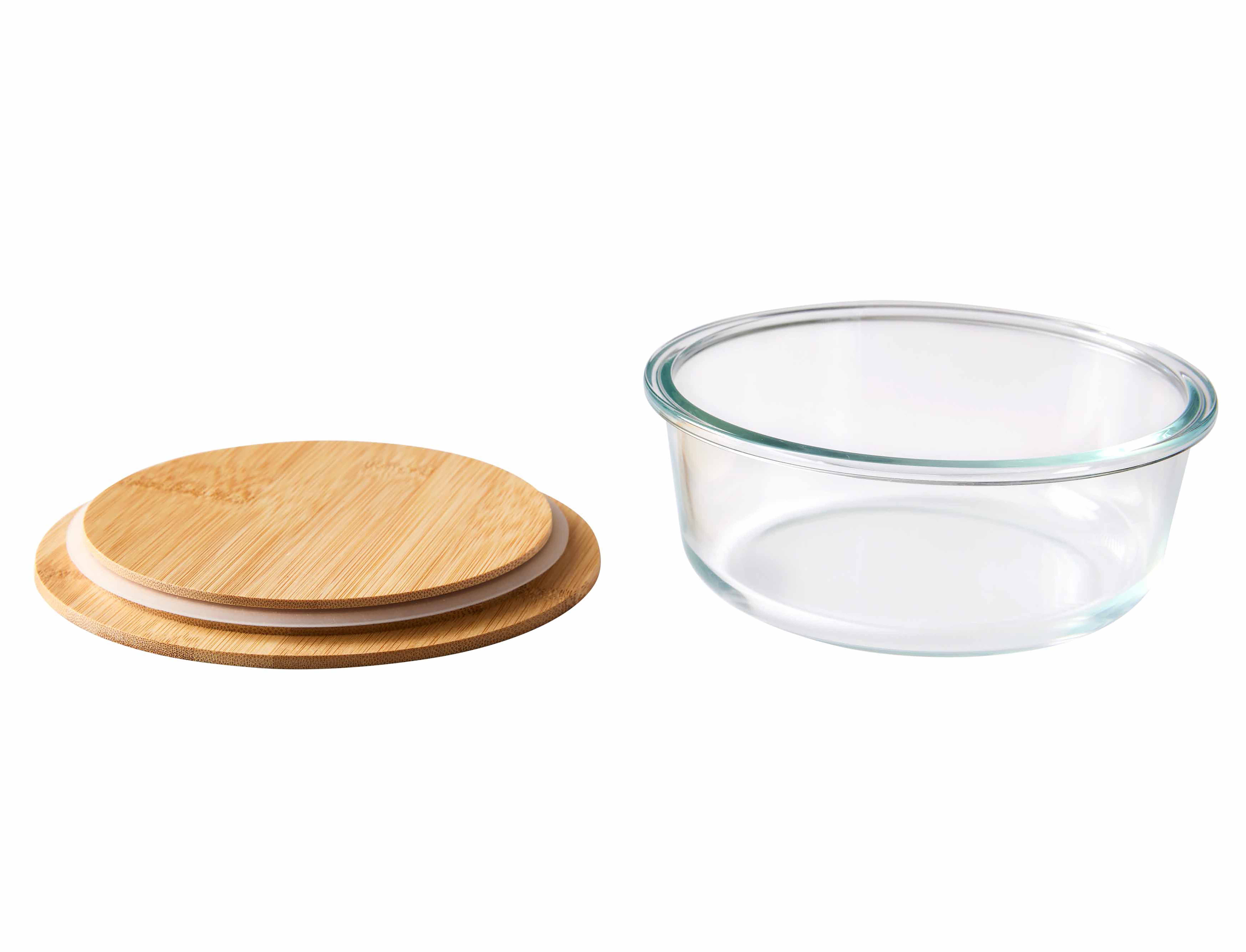 (2 pack) Better Homes & Gardens 4Cup Round Glass Food Storage Container with Bamboo Lid. Set of 1, 2 Pieces