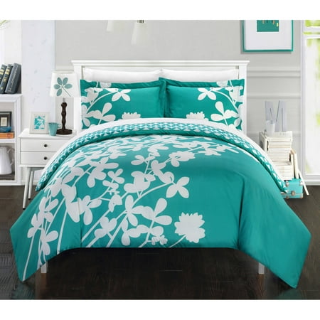 Chic Home Casa Blanca 7-Piece Reversible Floral Duvet Set, King, Turquoise
