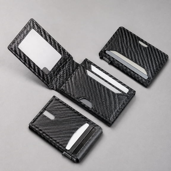 Slim Wallet for Men with RFID Blocking, Pop Up Card Holder and Money Clip, Minimalist Carbon Fiber Style Wallet