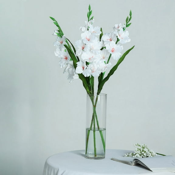 Efavormart 3 Bushes - 36" White Gladiolus Flower Spray, Long Stem Artificial Flowers - Perfect for Wedding Ceremonies, Event, Banquet, and Decorations - Ideal for Bridal Bouquet, Metal Floor