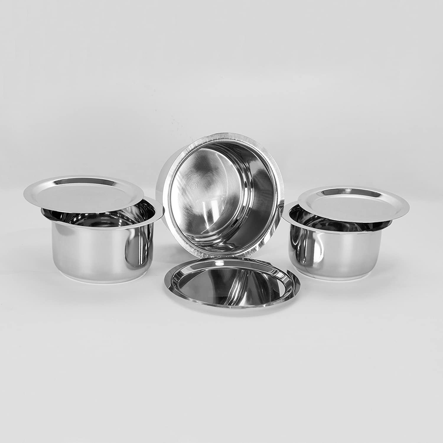 Set Di 3 Pentole In Acciaio Inox Sumeet A Forma Di Pancia, Adatte A Induzione E Gas, Dimensioni 10 E 12 Con Coperchi
