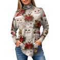 thumbnail image 6 of Women's Fall Casual Christmas Printed High Neck Long Sleeve Pullover Top, Loose Vintage Graphic Sweatshirt, Holiday T-Shirt Blouse,Beige,M, 6 of 7