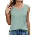 thumbnail image 2 of Plus Size Tank Tops for Women V-Neck Pull Chiffon Stripes Vest Sleeveless Solid Color Loose Tank Top Green M, 2 of 6