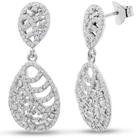 SuperJeweler 2 1/2 Carat Baguette Diamond Drop Earrings In Sterling Silver, 1 1/2 Inches For Women