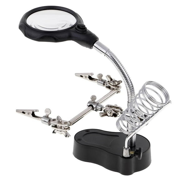 Helping Hand Clip LED Magnifying Glass Iron Stand Lens