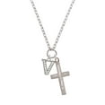 thumbnail image 2 of Delight Jewelry Silvertone Crystal Initial - V - Be Strong and Courageous Engraved Cross Zoey Necklace, 28", 2 of 4