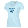 thumbnail image 2 of Women's  Light Blue Wellesley Blue Logo Comfort Wash V-Neck T-Shirt, 2 of 3