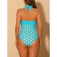 thumbnail image 3 of DARING DIVA Halterneck Polka Dot Tummy Control Swimsuit S Cyan, 3 of 6
