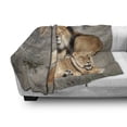 thumbnail image 3 of Zoo Soft Flannel Fleece Blanket, Male and Female Lions Basking in the Sun Wild Cats Habitat King of Jungle, Cozy Plush for Indoor and Outdoor Use, 70" x 90", Pale Brown Grey Yellow, by Ambesonne, 3 of 6