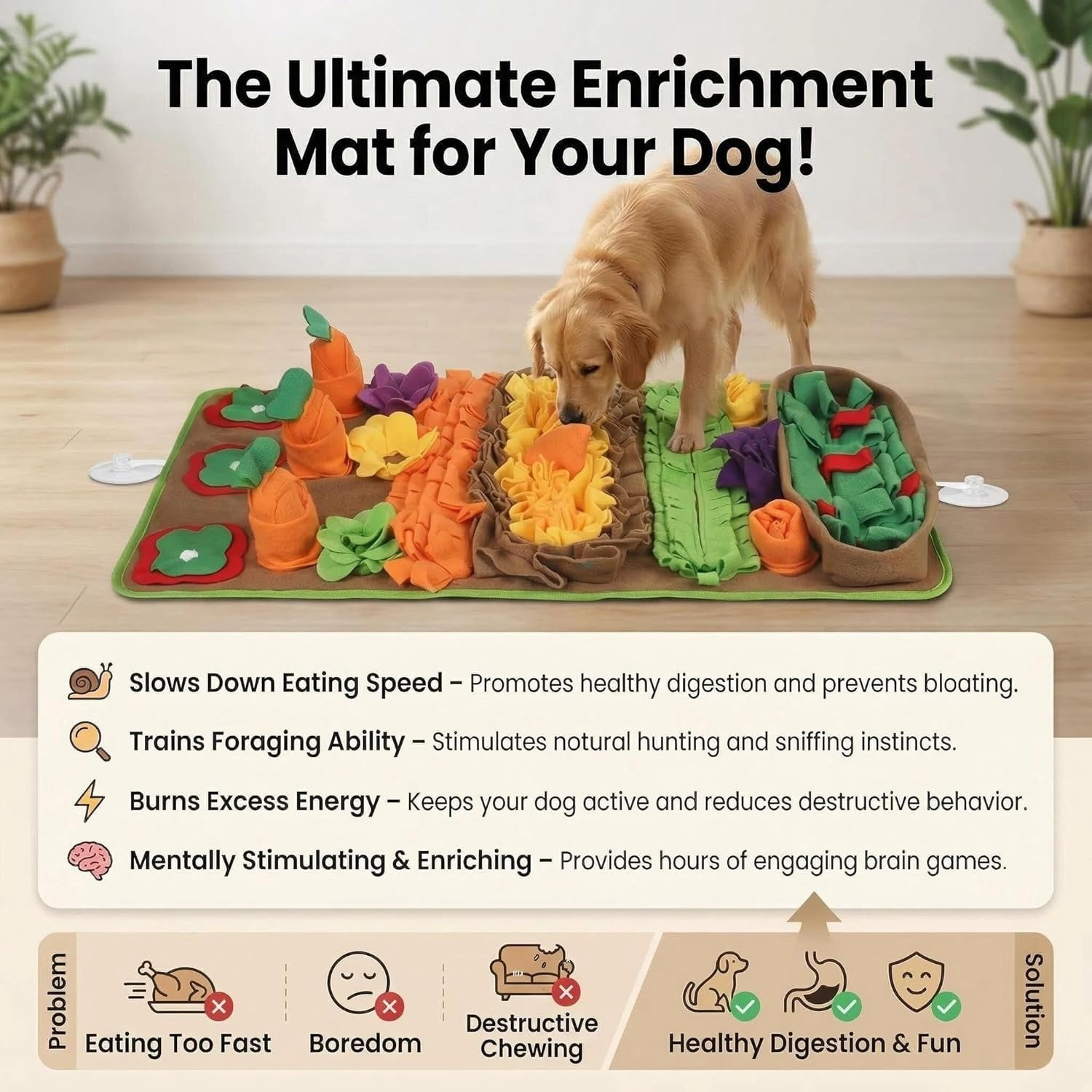 Snuffle Mat for Dogs Large Breed - 32'' X 20'' Washable Durable Sniff Mat for Slow Feeding Training, Enrichment Puzzle Toy for Mental Stimulation & Stress Relief Green-Yellow