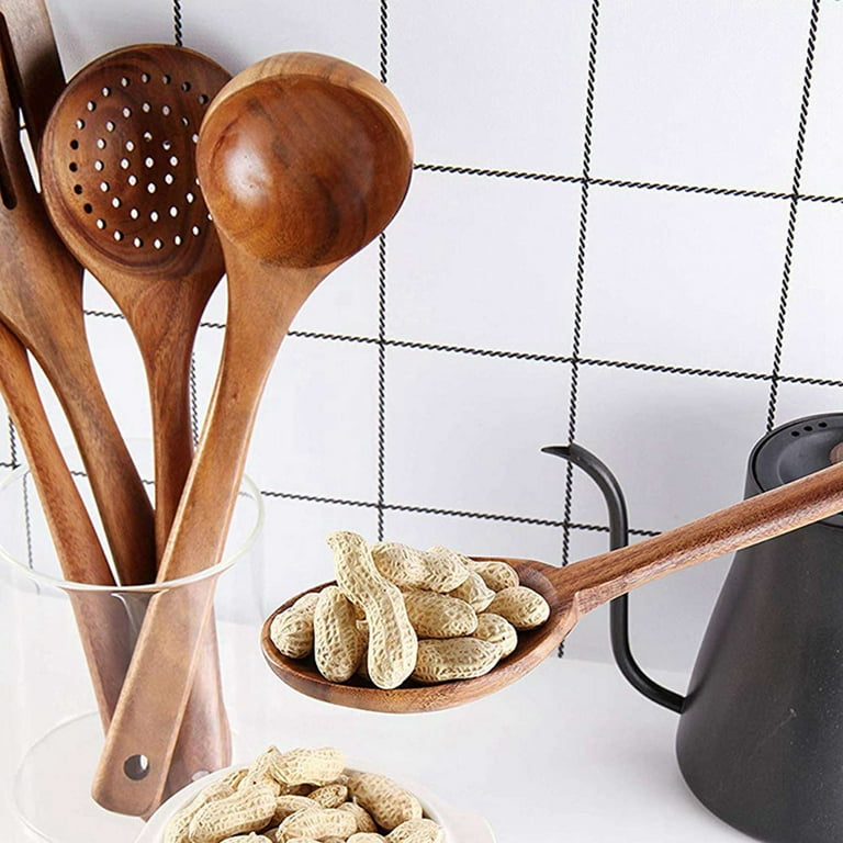 BOKALAKA wooden spoons for cooking,10 pcs natural teak wooden