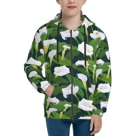 

Hoodies for Women Calla Lily Flowers Bouquet Long Sleeve Sweatshirt Drawstring Zip Up Hoodie with Pockets Teen Girl Clothes