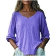 thumbnail image 2 of FRSASU fashionable and comfortable long Sleeve Tops for Women Summer Notched V Neck Plain T Shirts Casual Length Dressy Blouses Purple, 2 of 7