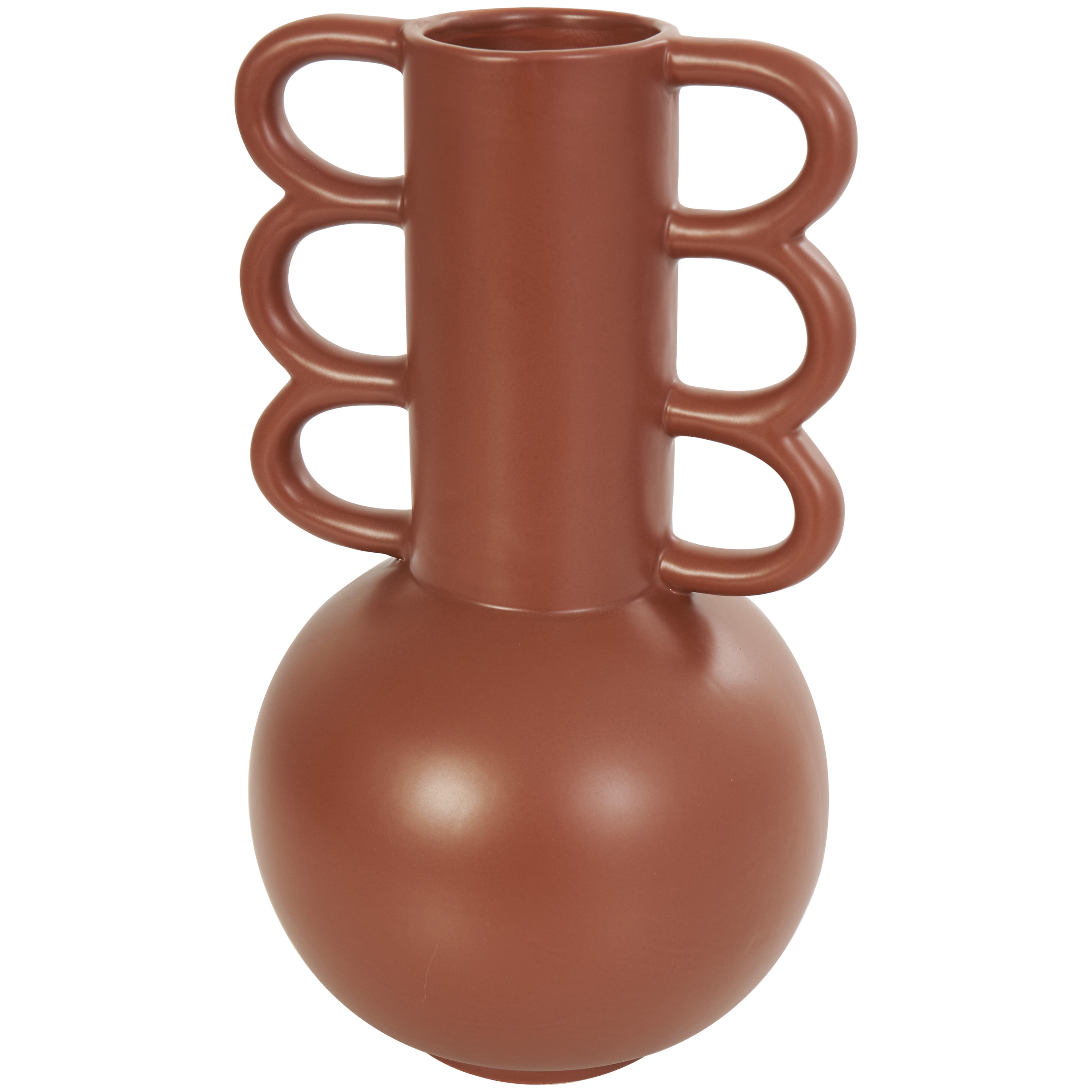 CosmoLiving by Cosmopolitan 11", 12"H Orange Ceramic Vase with Varying Shapes and Wavy Handles, Set of 2