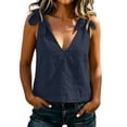 thumbnail image 3 of yoeyez Linen Tank Tops for Women Summer V Neck Sleeveless Tops Cute Tie Shoulder Bow Lightweight Fashion Beach Blouse Navy,L, 3 of 6