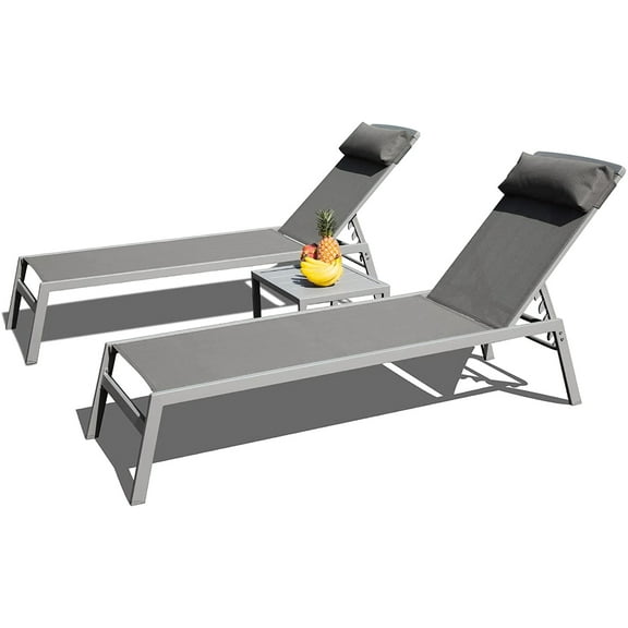 3 Outdoor Aluminum Chaise , Seat And Back, 5 Adjustable Back Positions, , Grey, For Pool, Balcony, Garden Lounge Outdoor, 3 Pieces, , Garden, Lawn