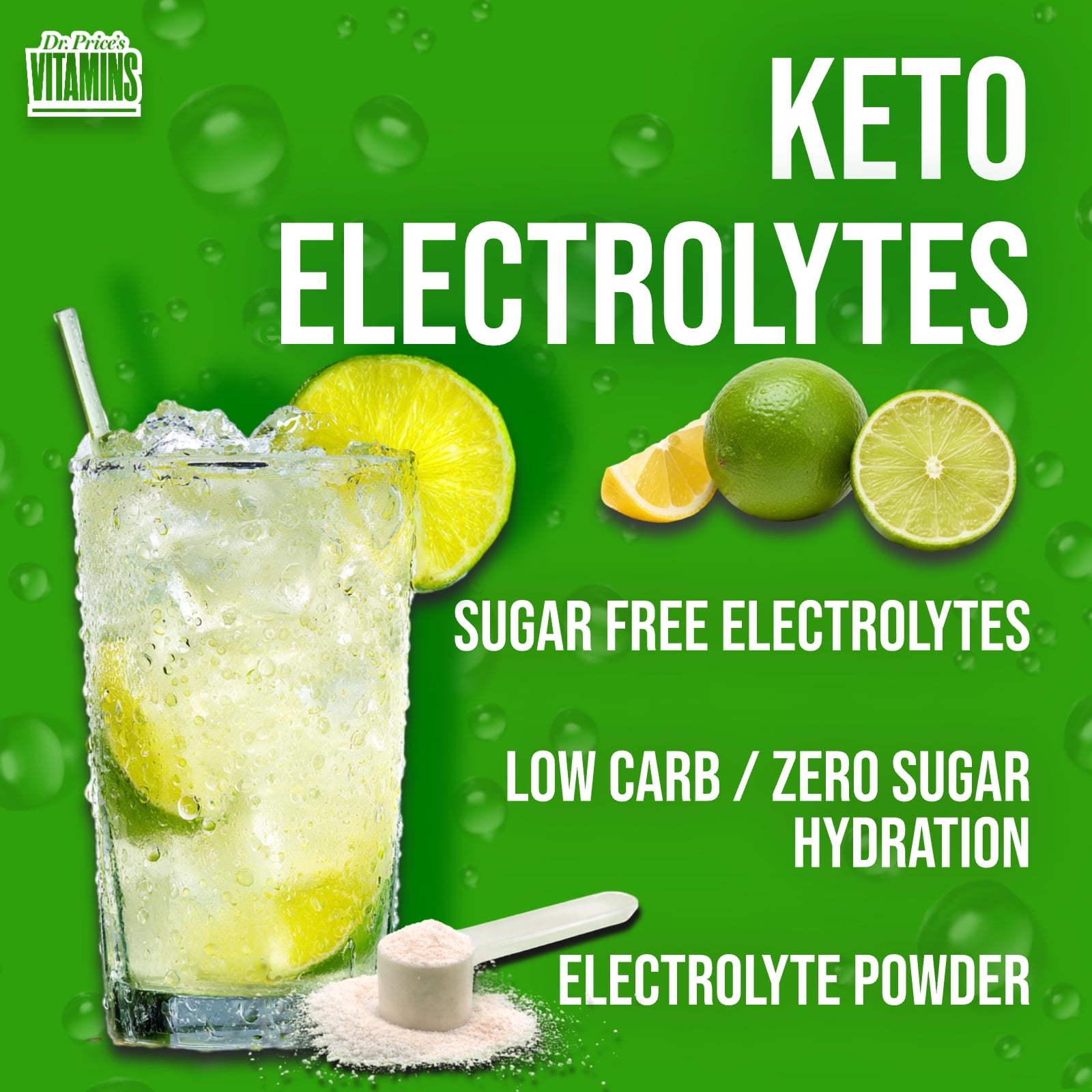 Dr. Price’s Electrolyte Mix – Lemon Lime Flavor, 90 Servings | Sugar-Free Hydration Powder with Trace Minerals | Gluten-Free, No Sugar