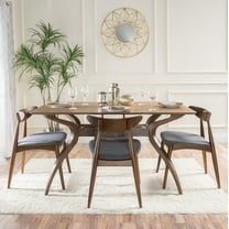 Noble House Branson Charcoal Fabric and Walnut Wood 5 Piece Dining Set