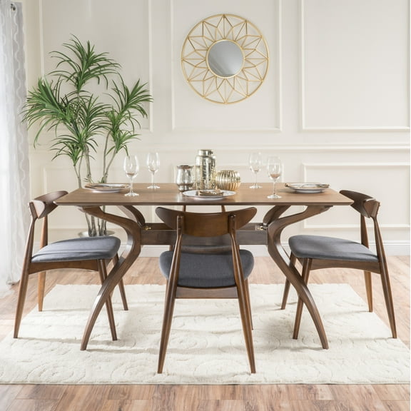 Noble House Branson Charcoal Fabric and Walnut Wood 5 Piece Dining Set