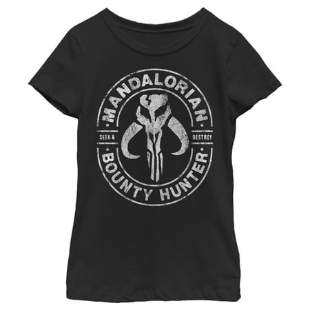 Girl's Star Wars: The Mandalorian Seek & Destroy Stamp Graphic Tee Black X Small